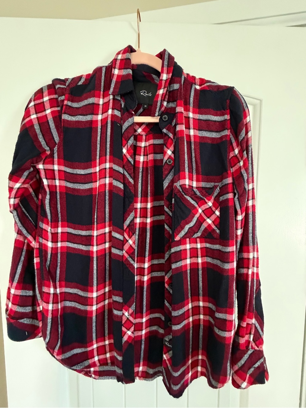 Rails XS Red Navy Plaid Flannel Shacket Button Front Fall